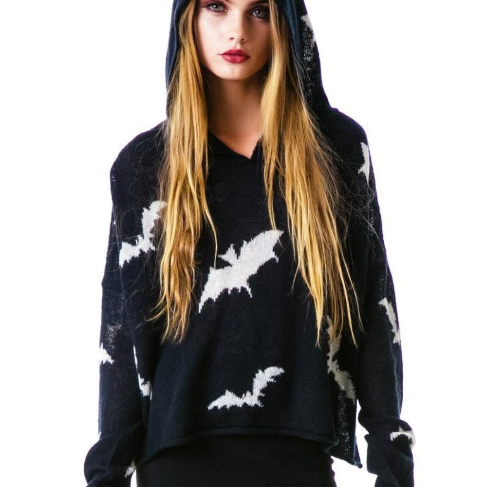 Wildfox Bats Billy Hooded Sweater, Clean Black, XS